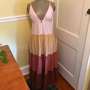 NWT Anthropologie Raya Earth Tone Colorblock Tiered Maxi Dress Size XS